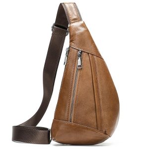 Men's Messenger Bag Sling Shoulder Bag Crossbody Bag Nappa Leather Cowhide Daily Zipper Black Brown Coffee